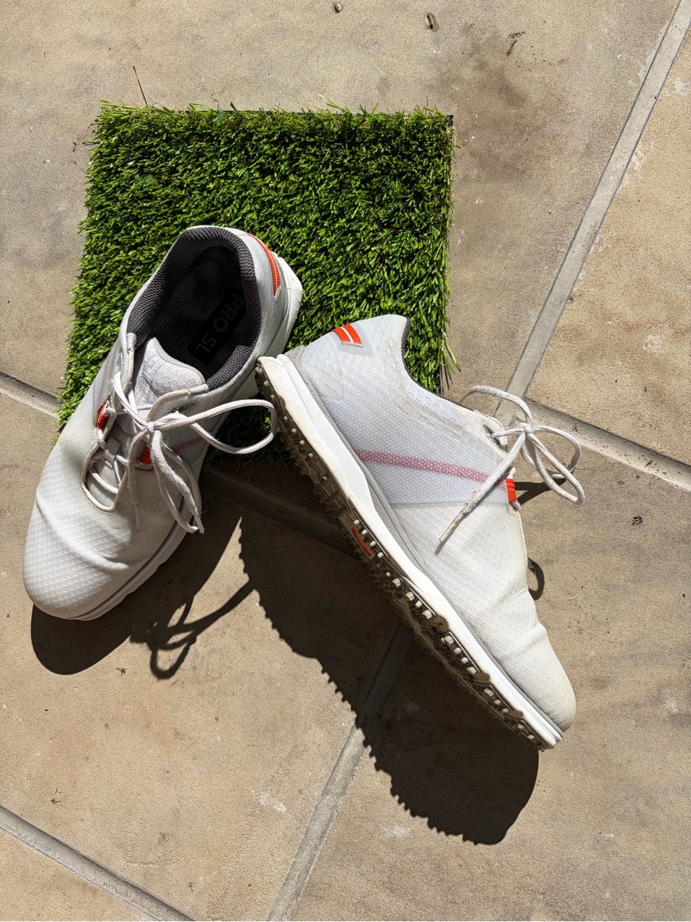 Men's White Golf Shoes with Subtle Coral Accents